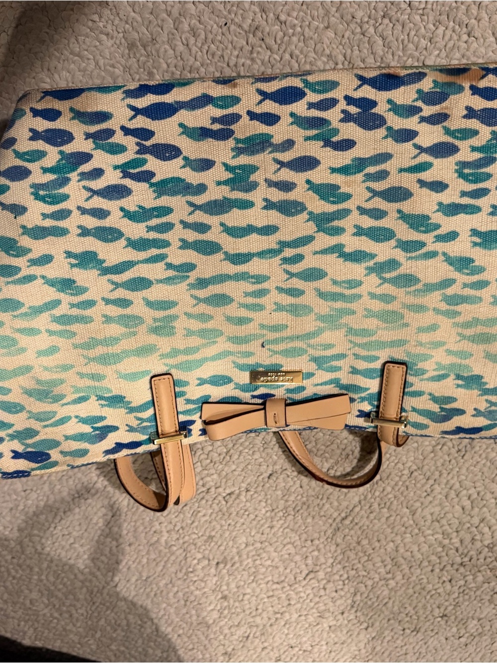 kate spade Canvas Fish Print Tote in Blue, Teal & Tan